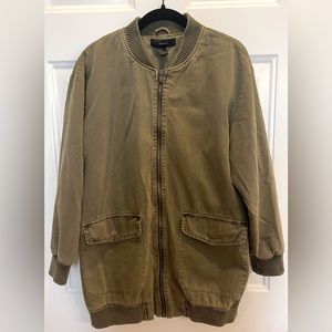 Forever 21 Olive Green Long Bomber Jacket Size S